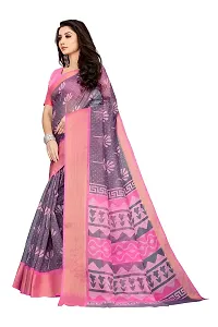 SATTVA Women's Zari Border & Floral Printed Cotton Blend Saree With Blouse Piece (Pink_Free size)-thumb3