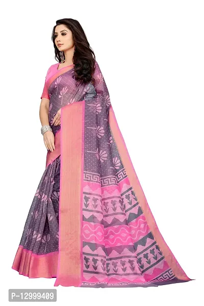 SATTVA Women's Zari Border & Floral Printed Cotton Blend Saree With Blouse Piece (Pink_Free size)-thumb4