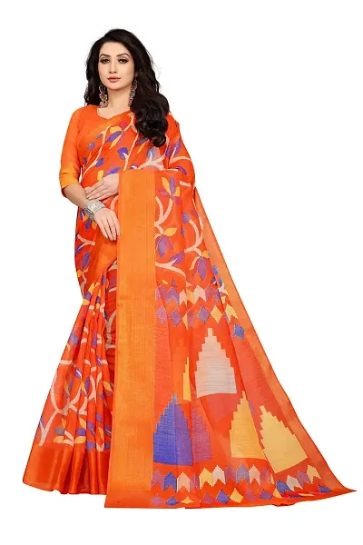 SATTVA Women's Zari Border & Floral Blend Saree With Blouse Piece (Orange_Free size)