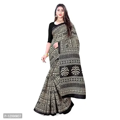 SATTVA Women's Tribal Print Khadi Silk Saree With blouse piece (Black-cream_Free size)-thumb0