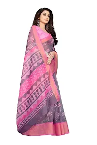 SATTVA Women's Zari Border & Floral Printed Cotton Blend Saree With Blouse Piece (Pink_Free size)-thumb4