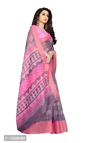 SATTVA Women's Zari Border & Floral Printed Cotton Blend Saree With Blouse Piece (Pink_Free size)-thumb5