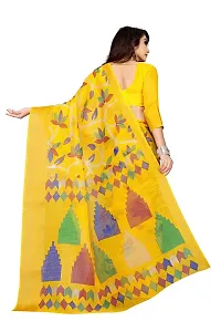 SATTVA Women's Zari Border & Floral Printed Cotton Blend Saree With Blouse Piece (Yellow_Free size)-thumb1