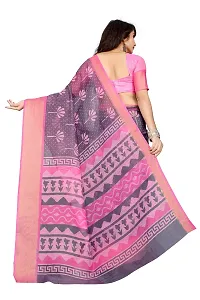 SATTVA Women's Zari Border & Floral Printed Cotton Blend Saree With Blouse Piece (Pink_Free size)-thumb1