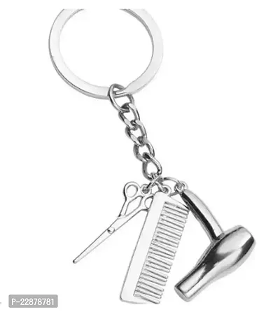 Scissor Comb Barber Metal Keychain