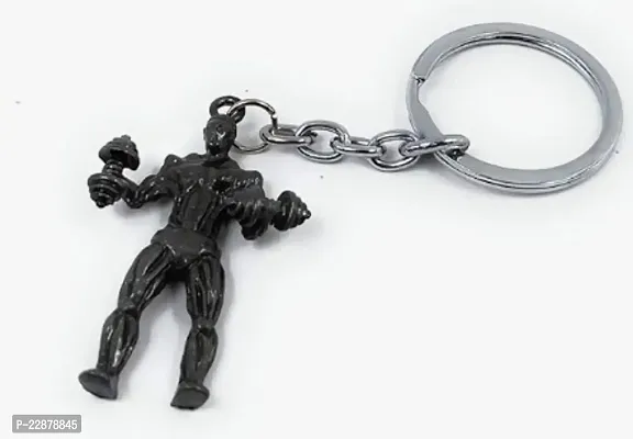 Gym Body Builder Metal Keychain And Keyring (Grey)-thumb0