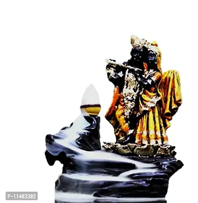 Amaira Handicrafts Backflow Incense Burner/fogg Fountain/Incense Holder of Radha Krishna for Home ,Black (8.5x6.5x10 cm)(Conical)