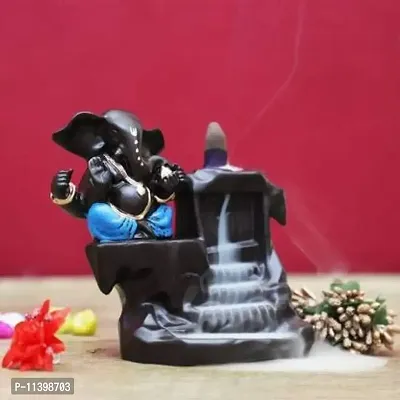 Shriram Enterprises Smoke Ganesha Water Fountain Backflow Incense Burner with 10 Smoke Backflow Incense Cone in Incense Sticks for Home Decorative Showpiece - 14 cm (Polyresin, Black)-thumb0