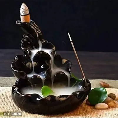 Avira Shoppe Handcrafted Black Smoke Fountain Backflow Incense Burner Decorative Showpiece - 12 cm (Polyresin, Black)