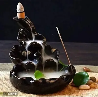 Avira Shoppe Handcrafted Black Smoke Fountain Backflow Incense Burner Decorative Showpiece - 12 cm (Polyresin, Black)-thumb0