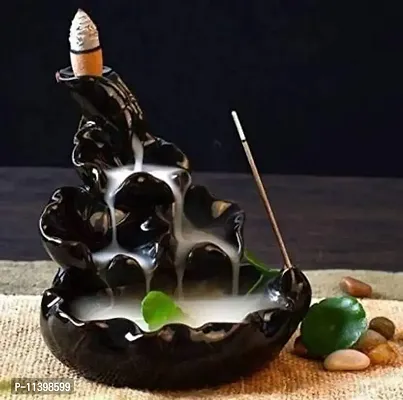 Shriram Enterprises Polyresin Fountain Smoke Waterfall Backflow Incense Cone Holder for Home Decor (11 cm, Black)(Rectangular)-thumb2