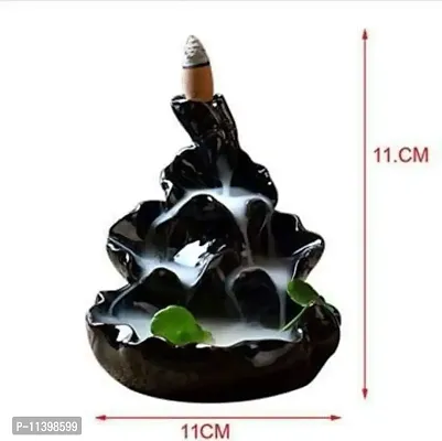 Shriram Enterprises Polyresin Fountain Smoke Waterfall Backflow Incense Cone Holder for Home Decor (11 cm, Black)(Rectangular)-thumb3