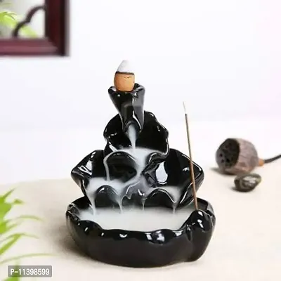 Shriram Enterprises Polyresin Fountain Smoke Waterfall Backflow Incense Cone Holder for Home Decor (11 cm, Black)(Rectangular)-thumb0