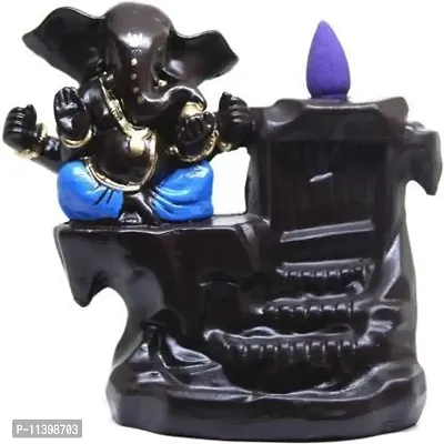 Shriram Enterprises Smoke Ganesha Water Fountain Backflow Incense Burner with 10 Smoke Backflow Incense Cone in Incense Sticks for Home Decorative Showpiece - 14 cm (Polyresin, Black)-thumb2