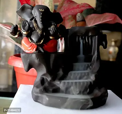 SHEKHAWAT Craft Lord Red Ganesha Smoke Backflow Cone Incense Holder Decorative Showpiece with 10 Free Smoke Backflow Scented Cone Incenses Decorative Showpiece-thumb2