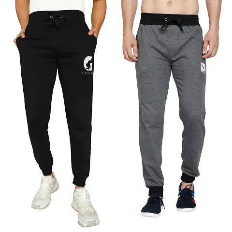 Stylish Blend Solid Regular Fit Regular Track Pants Pack Of 2