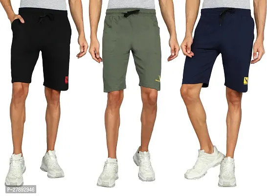 Stylish Fleece Solid Regular Shorts For Men Pack Of 3-thumb0