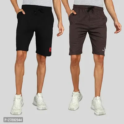 Stylish Fleece Solid Regular Shorts For Men Pack Of 2-thumb0