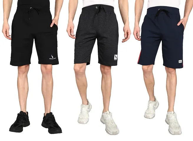 Stylish Fleece Solid Regular Shorts For Men Pack Of 3