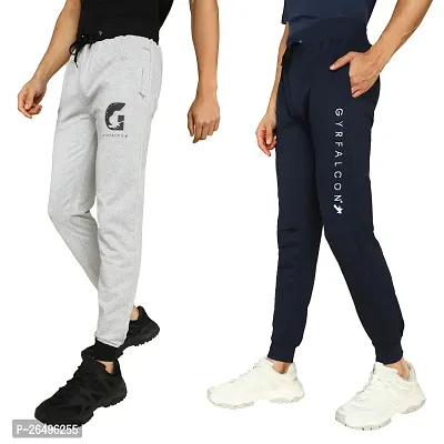 Stylish Multicoloured Cotton Blend Solid Regular Fit Regular Track Pants Pack Of 2-thumb2