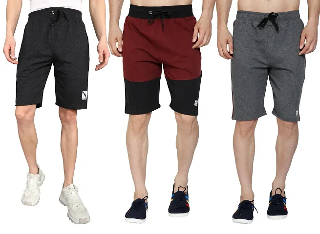 Stylish Fleece Solid Regular Shorts For Men Pack Of 3