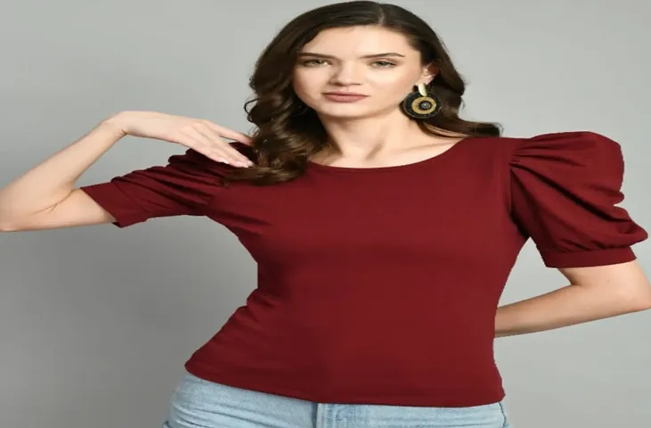 T-Shirts for Women?s Stylish Western New 2022 Tops for Ladies Jeans/Skirt Formal Half Puff Sleeve Regular Daily Use Top