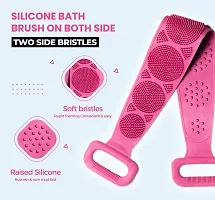 Quzi Multicolor Silicone Back Scrubber for Shower - Silicone Bath Body Brush for Cleaning Back - Flexible Bristles Silicone Bath Brush, Eco Friendly Comfortable Massage Scrubber (Pink)-thumb1