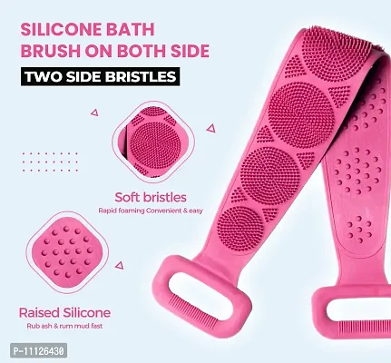 Quzi Multicolor Silicone Back Scrubber for Shower - Silicone Bath Body Brush for Cleaning Back - Flexible Bristles Silicone Bath Brush, Eco Friendly Comfortable Massage Scrubber (Pink)-thumb2