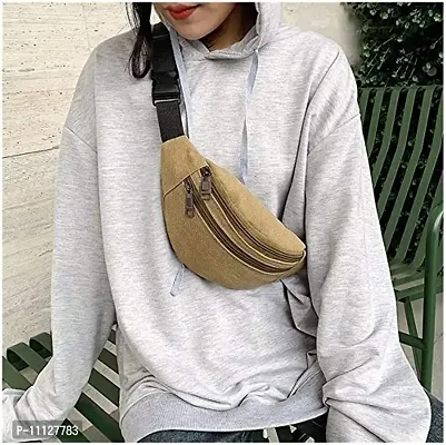 HOMMBAY Unisex Waist Pack Fashion Bag Casual Pack Phone Pouch Sports Belt Bag Women Bag for Belt Canvas Hip Bag Banana Bag (Khaki)-thumb2