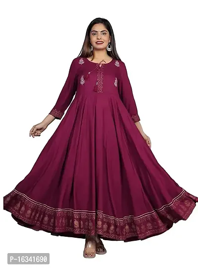 krishan Rayon 3/4 Sleeve Round Neck Ankle Length Embroiderd Anarkali Flared Gowns/Gown for Womens and Girls