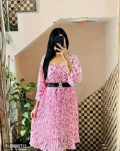 Stylish Pink Cotton Printed A-Line Dress For Women-thumb0