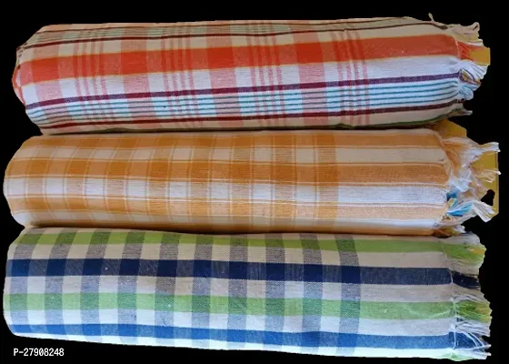 Qwid; Handloom 100% Pure Cotton Bath Checks Towels Combo, Pack of 3, Towel Size 53 inch/25 inch, 63 cm/ 135 cm, Multicolors..-thumb0