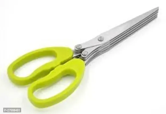 Qwid Multi-Functional Stainless Steel Kitchen Vegetable 5 blade Scissor for Kitchen use, Vegetable Cutter with Cleaning Brush (Multicolour) Pk of 1-thumb0