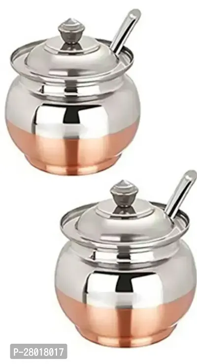 Qwid Copper Coated base Steel Ghee Pot With Spoon lidd-thumb0