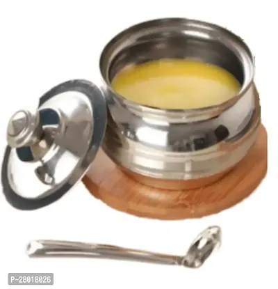 Qwid Copper Coated Base Steel Ghee Pot Withh Spoon-thumb0