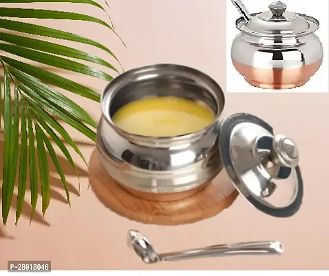 Durable Steel Ghee Pot With Spoon-thumb0