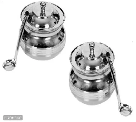 Durable Steel Ghee Pot With Spoon Pack Of 2-thumb0