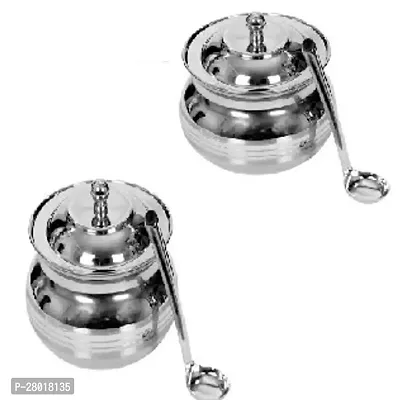 Durable Steel Ghee Pot With Spoon Pack Of 2-thumb0