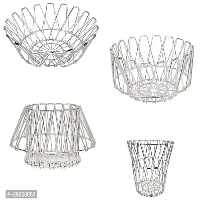 Qwid Folding Stainless Steel Fruit Basket | Hollow Multifunctional Fruit Basket Storage Basket | Modern Shape Changeable Craft Foldable Fruit Basket | 8 Shapes Steel Bowl; Pack of 1-thumb0