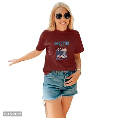 JAVA IMPRESSIONS Maroon T-Shirt | Graphic Printed T-Shirt | Half Sleeves T-Shirt | Round Neck T-Shirt | Maroon T-Shirt for Women | Movie Time t-Shirt(X-Large, Maroon)-thumb0