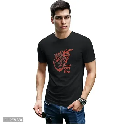 JAVA IMPRESSIONS White T-Shirt | Graphic Printed T-Shirt | Half Sleeves T-Shirt | Round Neck T-Shirt | White T-Shirt for Men | Heart on fire t-Shirt-thumb0