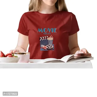 JAVA IMPRESSIONS Maroon T-Shirt | Graphic Printed T-Shirt | Half Sleeves T-Shirt | Round Neck T-Shirt | Maroon T-Shirt for Women | Movie Time t-Shirt(X-Large, Maroon)-thumb3