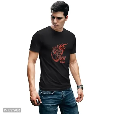 JAVA IMPRESSIONS White T-Shirt | Graphic Printed T-Shirt | Half Sleeves T-Shirt | Round Neck T-Shirt | White T-Shirt for Men | Heart on fire t-Shirt-thumb5