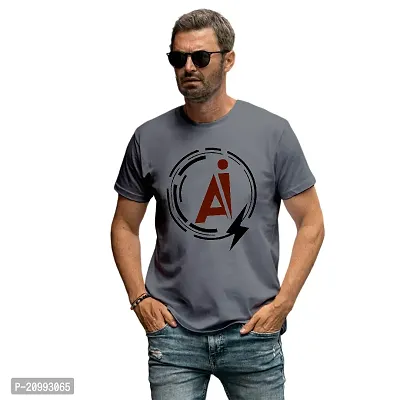 Grey T-Shirt | Graphic Printed T-Shirt | Half Sleeves T-Shirt | Round Neck T-Shirt | Grey T-Shirt for Men | AI T-shirt-thumb0