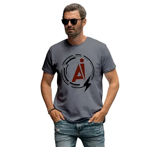 Grey T-Shirt | Graphic Printed T-Shirt | Half Sleeves T-Shirt | Round Neck T-Shirt | Grey T-Shirt for Men | AI T-shirt