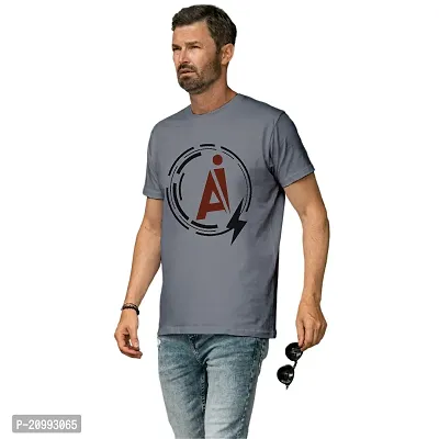 Grey T-Shirt | Graphic Printed T-Shirt | Half Sleeves T-Shirt | Round Neck T-Shirt | Grey T-Shirt for Men | AI T-shirt-thumb2