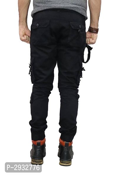 Men's Black Cotton Solid 6 Pocket Cargo Pants-thumb4