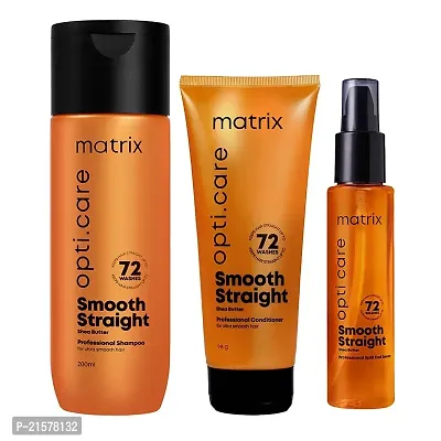 Matrix Opti.Care Professional Shampoo + Conditioner + Serum Combo for Salon Smooth Straight Hair | Control Frizzy Hair for up to 4 Days | With Shea Butter | No Added Parabens (200 ml + 98 g + 100 ml )-thumb0