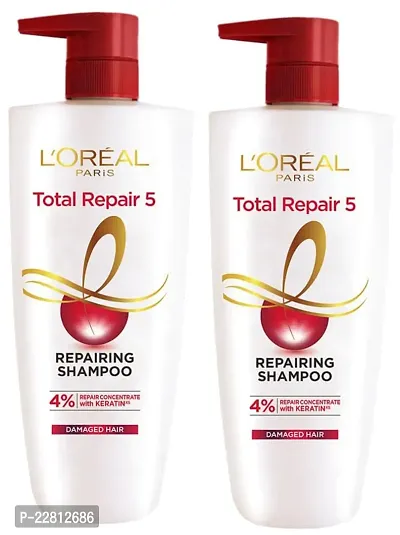 L'Oreal Paris Shampoo, For Damaged and Weak Hair, With Pro-Keratin + Ceramide, Total Repair 5, 1ltr (Pack of 2)