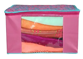 GULAFSHA INDUSTRIES 4 Piece Non Woven Printed Pink Saree Cover Set,Clothes Organiser For Wardrobe Set with Transparent Window And Zipper-thumb2